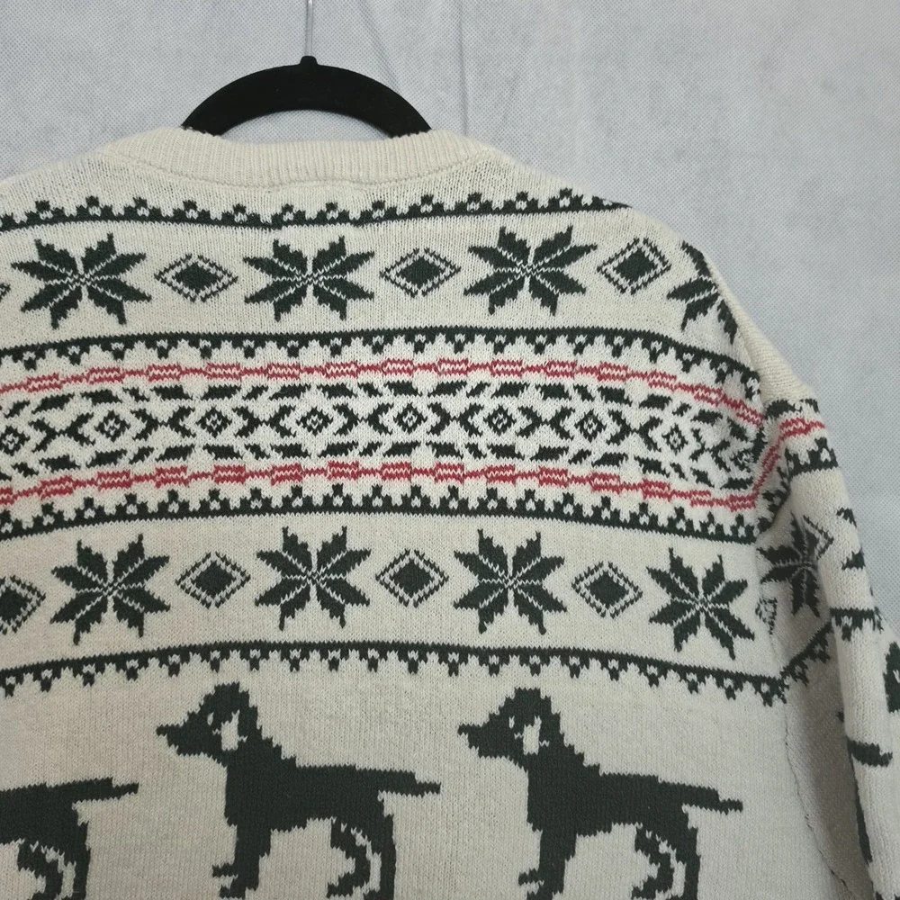Lands End Mens Fair Isle Holiday Dog Sweater Crew Neck Size XL Geometric Winter
